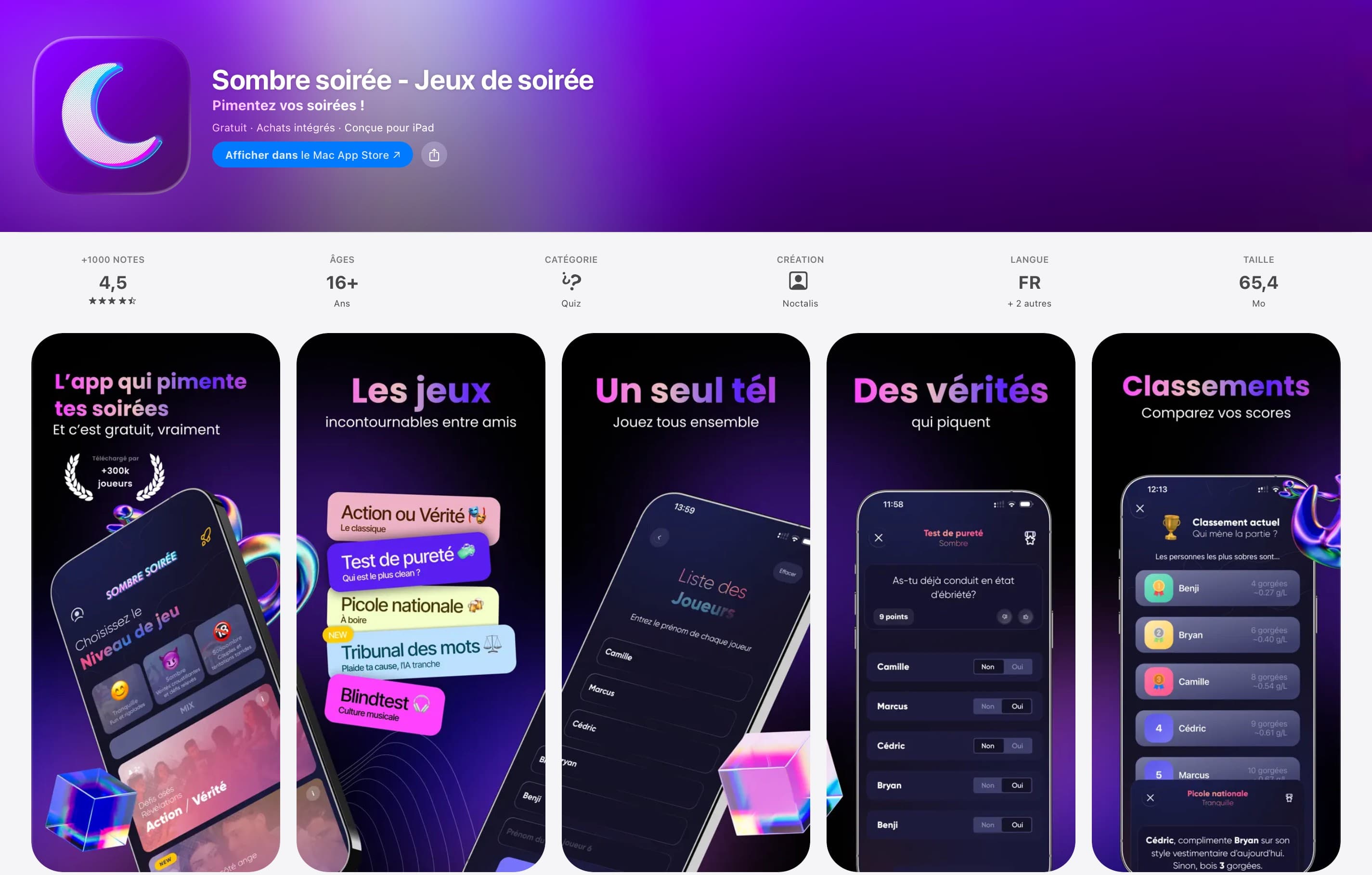 Sombre soirée app mockups