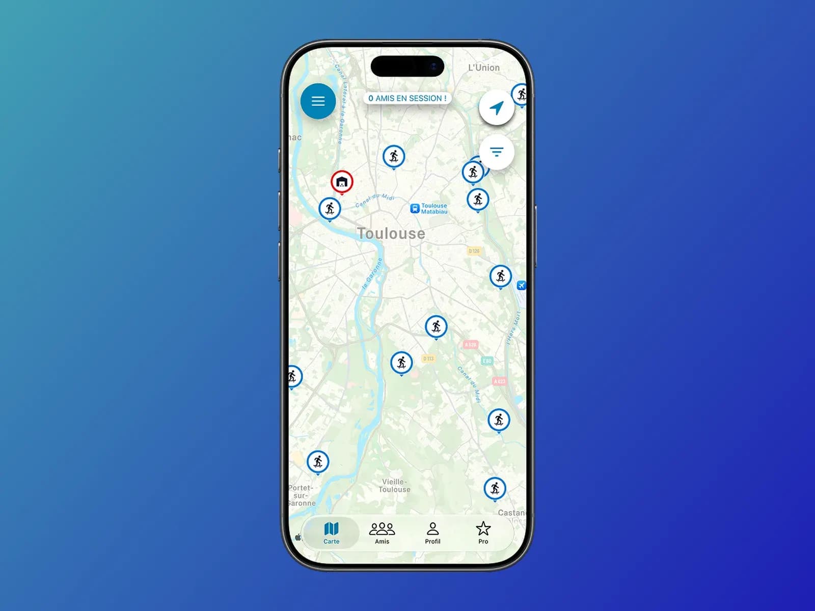 Carte des spots de ride dans l'app RidersMap